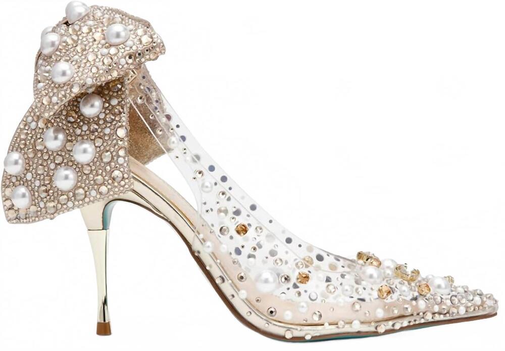 NEW BETSEY JOHNSON women's esmy pearl clear pumps in light gold